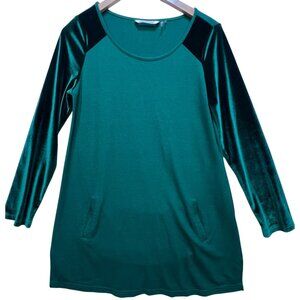 Soft Surroundings Women's Velvet Trim Long Sleeve Tunic Size S Emerald Green